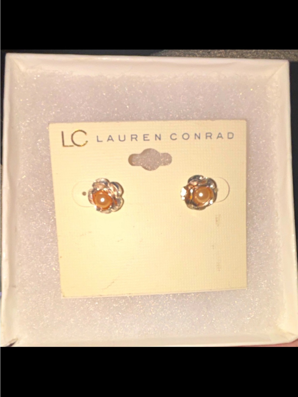 LC Lauren Conrad Gold Floral Stud Earrings with Amber Center